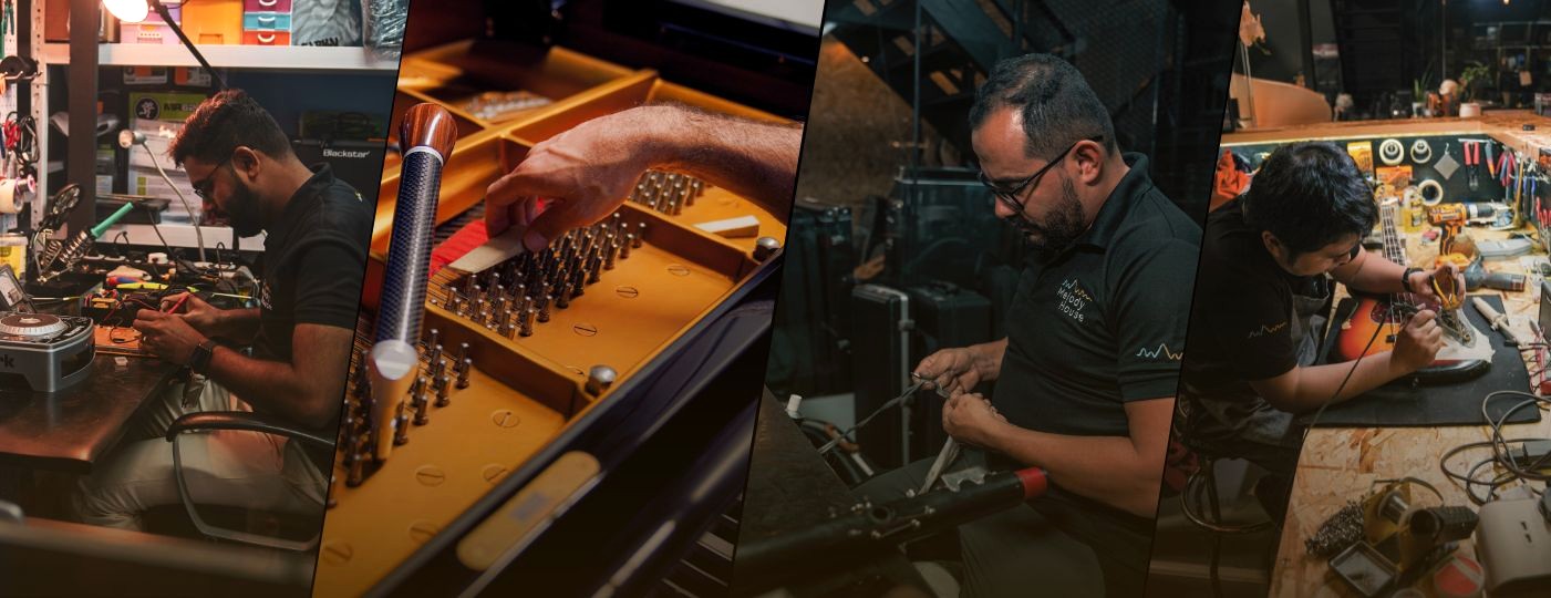 Repair your guitars, pianos, drums, speakers, and more at Melody House's service center in Dubai.