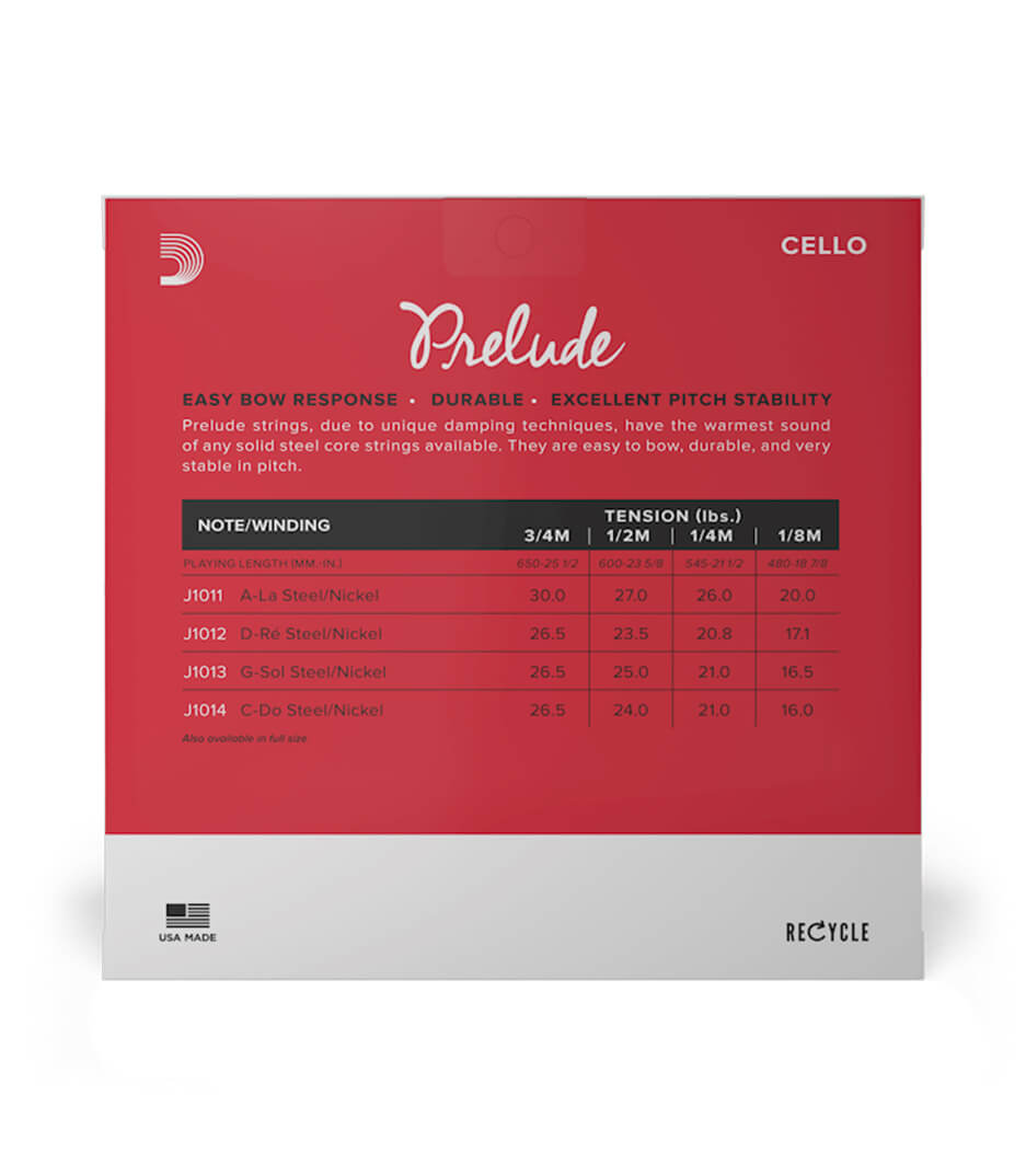 Buy D'Addario Prelude Cello String Set, 1/4 Scale, Medium Tension