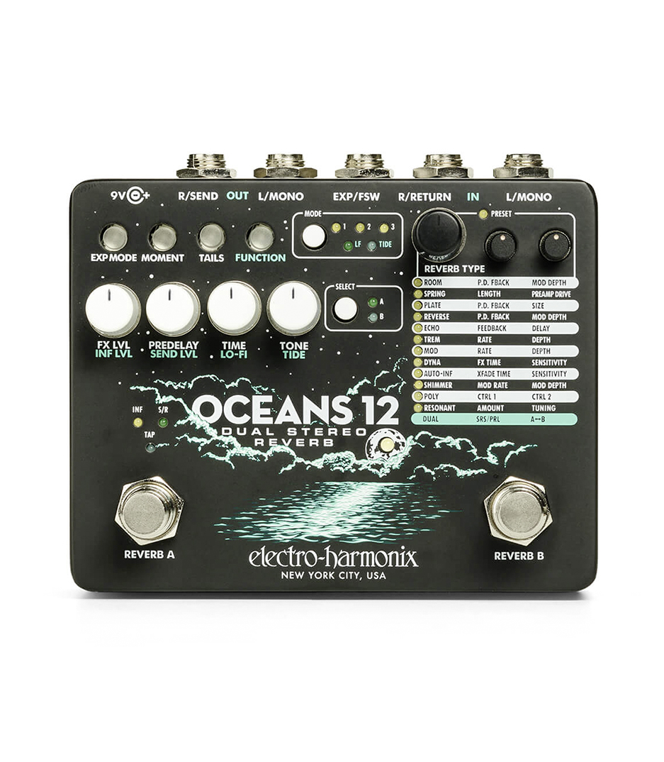 buy electroharmonix oceans 12 dual stereo reverb 9.6dc 200 psu include